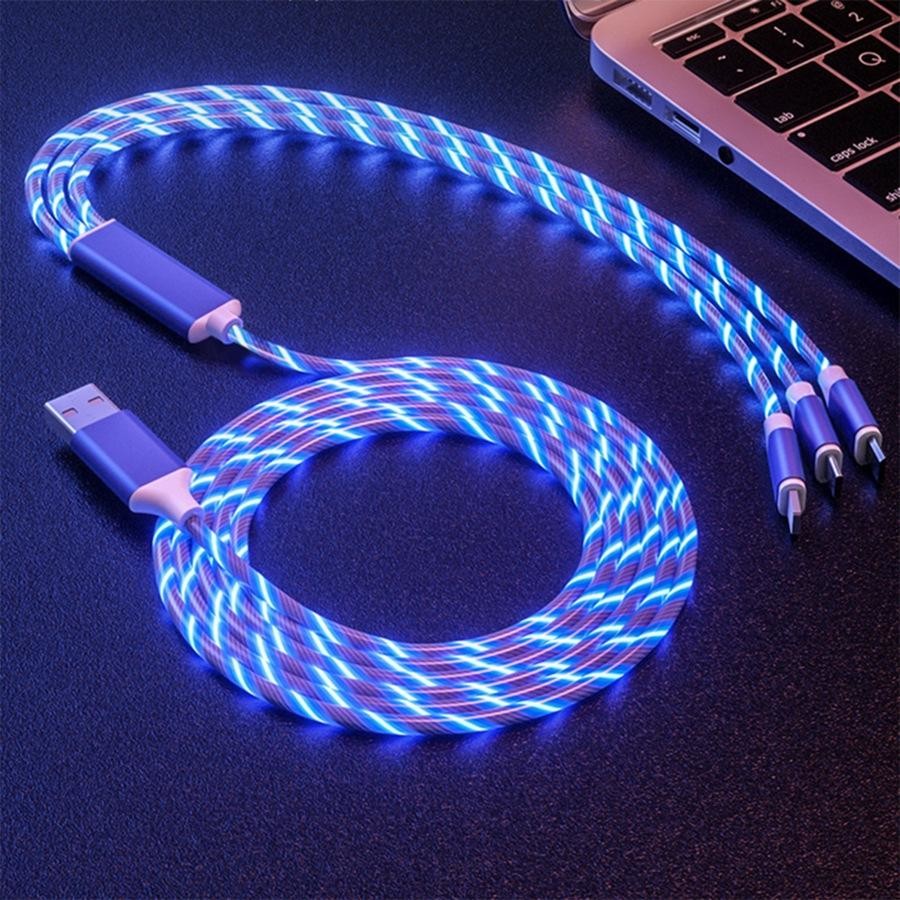 CABLE GLOWING CHARGING CABLE USB TYPE A TO LIGHTNING, BLACK &amp; SILVER, BLUE GLOWING GELBEAT